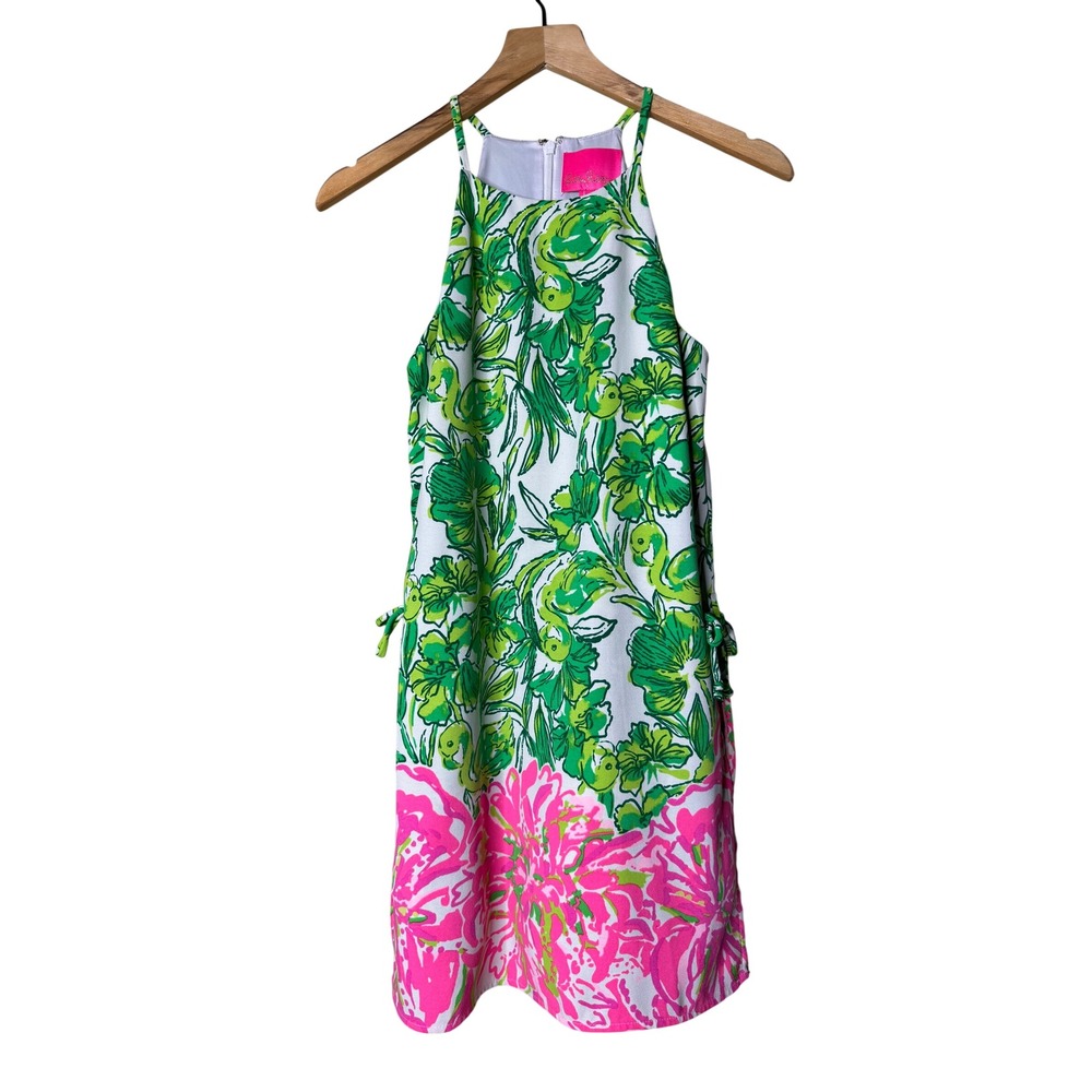 Lilly Pulitzer Donna Romper Squeeze the Day Green Pink Floral Halter Skort 0